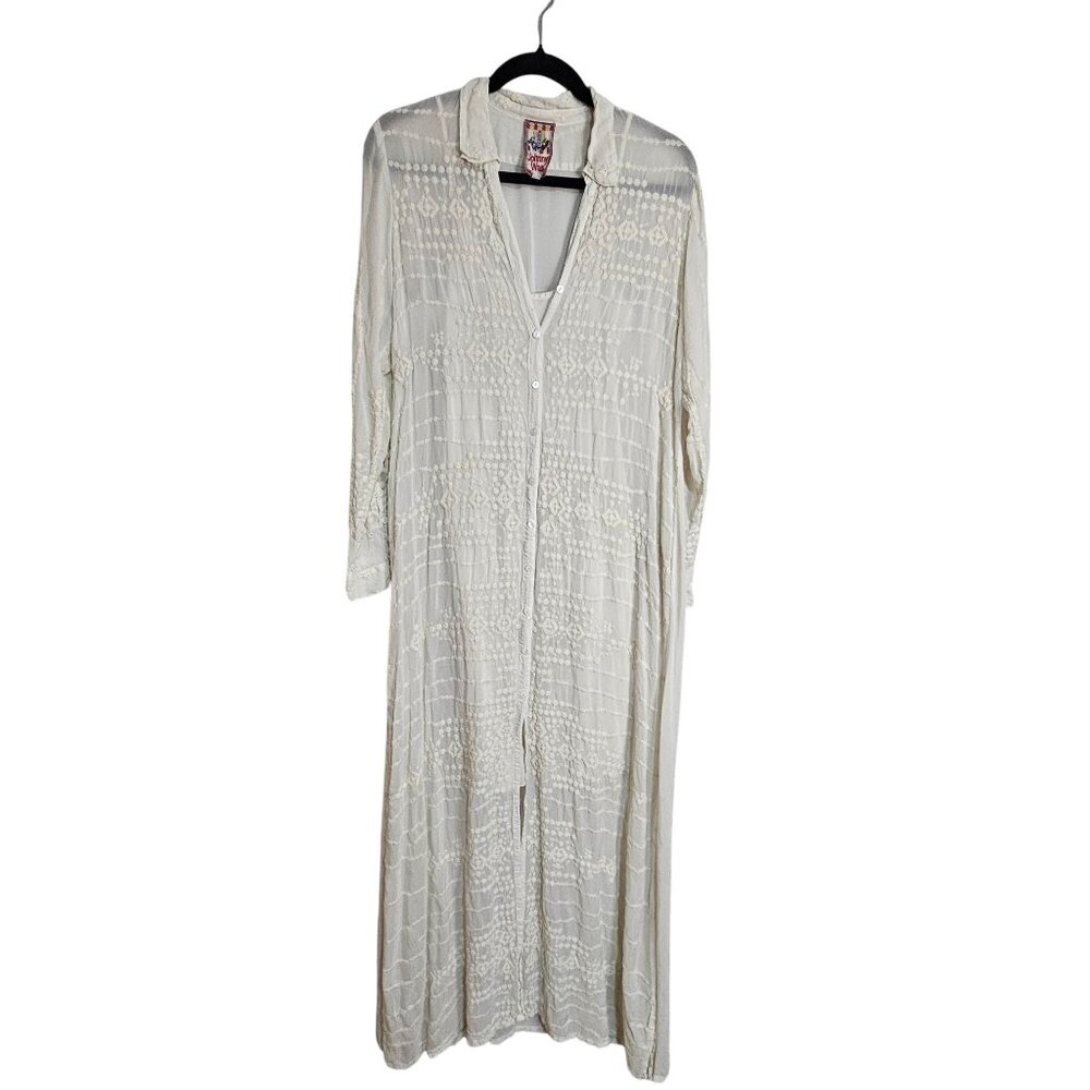 Johnny WAS Ivory Embroidered Lace Kimono With Slip BOHO Beach Wedding Dress